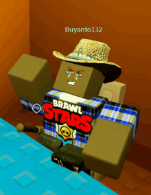 a cartoon character wearing a cowboy hat and a brawl stars shirt