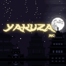 a pixel art of a city with the words yakuza inc on it