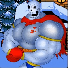 a pixel art drawing of papyrus with a red cape and gloves