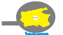 a drawing of a pan with a yellow circle in the middle that says onomatopoeia