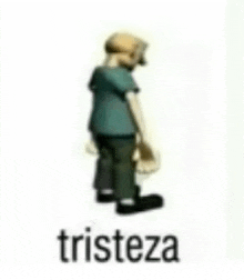 a cartoon character is standing next to the word tristeza on a white background .