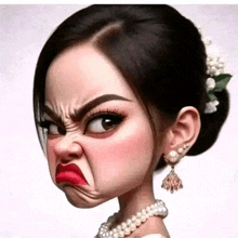 a cartoon of a woman wearing pearls and making a funny face .