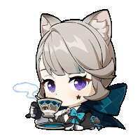 a girl with cat ears is holding a cup of coffee