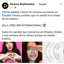 a facebook post about kenia os canceling concertos in estados unidos