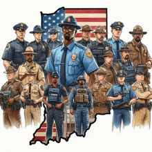 a group of police officers are standing in front of an indiana flag