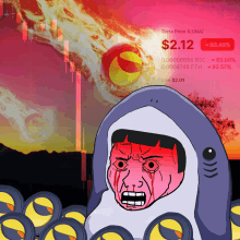 a shark with a bloody face is surrounded by coins and the price of luna is 2.12