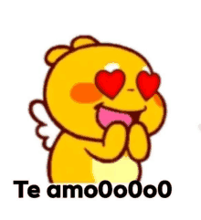 a cartoon character with heart shaped eyes and the words `` te amo '' written on it .