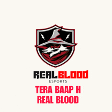 a logo for real blood esports shows a wizard with a wolf on his face