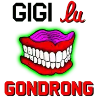 a cartoon drawing of a mouth with the words gigi lu gondrong below it