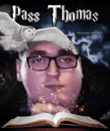 a poster for pass thomas house fitted shows a man and an owl