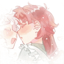 a drawing of a girl with red hair and a boy with white hair