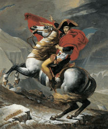 a painting of a man riding a horse with the word bonaparte written on the bottom