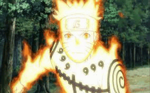 a close up of a naruto character with a fireball coming out of his chest .