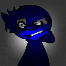 a drawing of a person with a blue face making a funny face