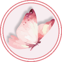 a pink butterfly in a pink circle with a white border