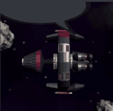 a computer generated image of a space ship with a asteroid in the background