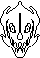 a black and white pixel art drawing of a skull with an exclamation point in the mouth .