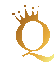 a golden letter q with a crown on top of it