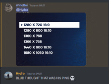 a screenshot of a discord conversation with hydro