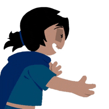 a cartoon drawing of a person with a blue shirt on