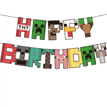 a happy birthday banner with minecraft characters