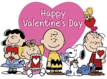 snoopy , charlie brown , lucy , and woodstock are celebrating valentine 's day together .