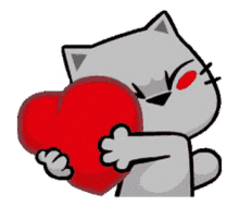 a cat is holding a red boxing glove in its paws .