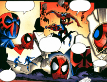 a comic book scene with spider-man and deadpool talking