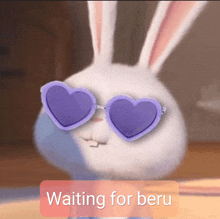 a cartoon bunny wearing heart shaped sunglasses with the words waiting for beru below it