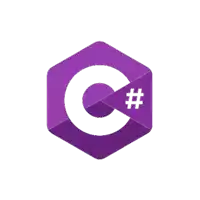 a purple hexagon with a white c and # on it