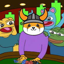 a cartoon of a dog wearing a helmet and playing poker