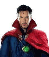 a man in a cape with a green pendant on his neck