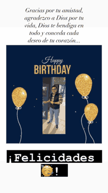 a birthday card with a picture of a man and balloons