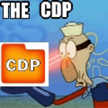 a cartoon character is holding a folder that says the cdp cdp