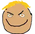 a cartoon drawing of a man 's face with a smiley face and an angry look on his face .