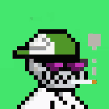 a pixel art of a person wearing a hat and sunglasses smoking a cigarette