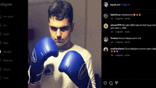 a man wearing blue boxing gloves is on a instagram page