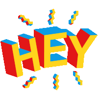 a colorful graphic that says hey on it