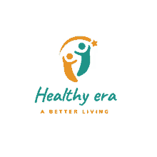 a logo for healthy era a better living with two people