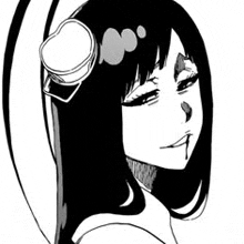 a black and white drawing of a girl with long hair and headphones in her hair .