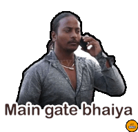 a sticker of a man talking on a cell phone with the words main gate bahiya