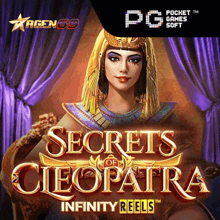 a poster for secrets of cleopatra infinity reels by pg games soft