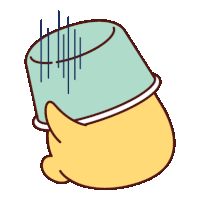 a cartoon drawing of a duck holding a blue cup