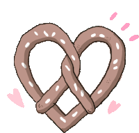 a drawing of a pretzel in the shape of a heart with pink hearts around it