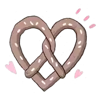 a drawing of a pretzel in the shape of a heart with pink hearts around it