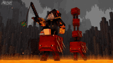 a minecraft character is holding a sword and a lantern