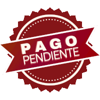 a red sticker with the words pago pendiente on it