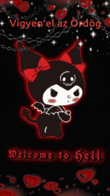 a picture of a devil with the words welcome to hell on it