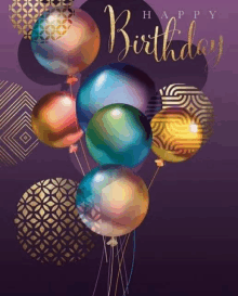 a birthday card with a bunch of colorful balloons and the words happy birthday