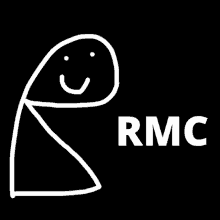 a drawing of a stick figure with a smiley face and the word rmc .